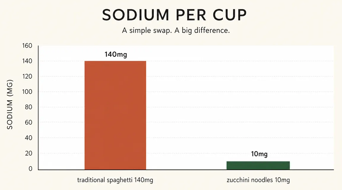 Side-by-side comparison chart showing sodium content of traditional pasta versus spiralized zucchini noodles
